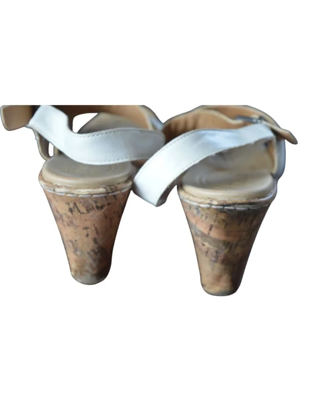 Born b.o.c. Schirra White Strappy Cork Wedge Sandals Women's Size 11 Boho Summer